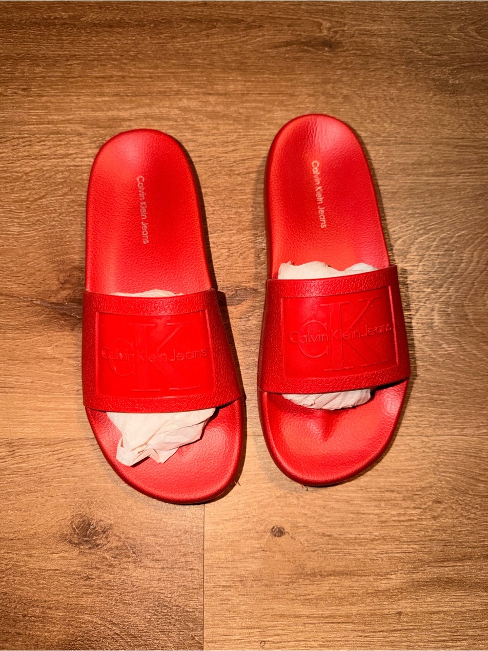 Calvin Klein Jeans Kids Red Slide Sandals with Logo Strap